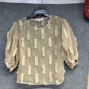 Yuni Los Angeles sheer short balloon sleeve textured shirt size Medium
